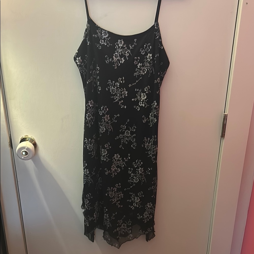 Silver and Blue Asymmetrical Slip Dress for Cocktail